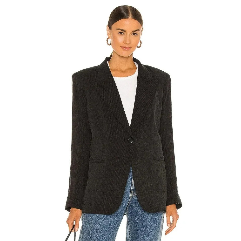 Smythe Single-Breasted Wool Blend Blazer Jacket Black Size 6